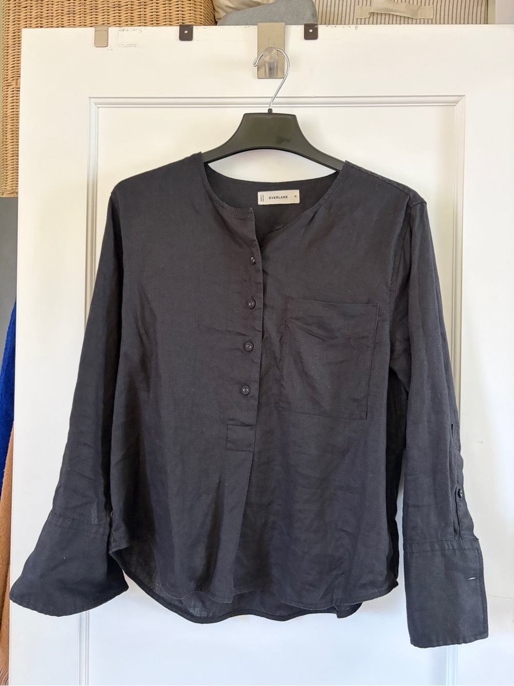 Everlane Linen Popover Black Long-Sleeve Blouse